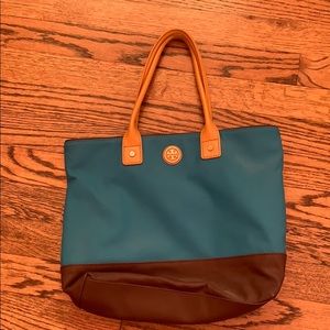 Used Blue and Brown Tory Burch tote bag